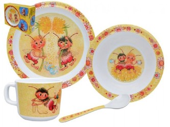 Sada nádobí Včelí medvídci 4ks melamin v krabici 32x23x9cm