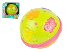Míček pro nejmenší plast 15cm 18 zvuků na baterie se zvukem se světlem v krabičce