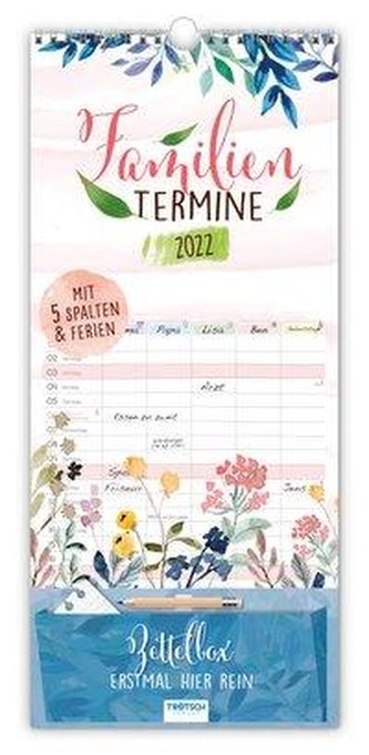 Trötsch Familienkalender Familientermine Aquarell Blume 2022