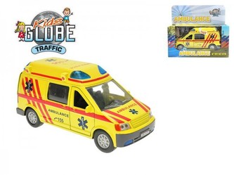 Auto ambulance kov 14cm na zpětné natažení na baterie 3xLR41 se zvukem se světlem v krabici