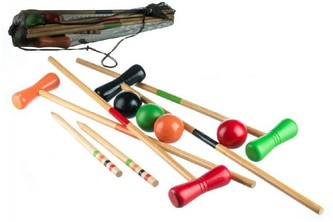 Kroket hra pro 4 hráče dřevo/kov v síťce 75x12x16cm