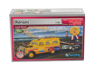 Stavebnice Monti 63 Land Rover-vlek s loďkou/člunem 1:35 v krabici 22x15x6cm