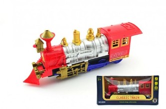 Lokomotiva/Vlak plast 28cm narážecí na baterie se světlem se zvukem v krabici