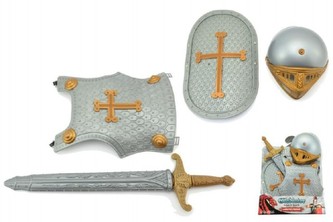 Rytířská sada meč štíty přilba plast 40x53cm na kartě