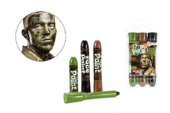 Barvy obličejové armáda 3ks v plastovém pouzdru 6x11cm karneval