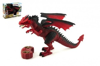 Drak chodící RC 50cm plast na baterie se zvukem se světlem v krabici