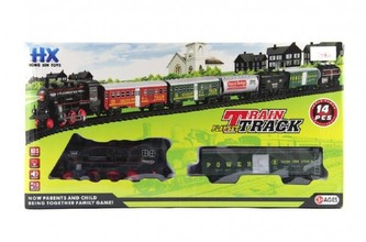 Vlak s kolejemi 14ks plast na baterie se zvukem se světlem v krabici 48x25x6cm