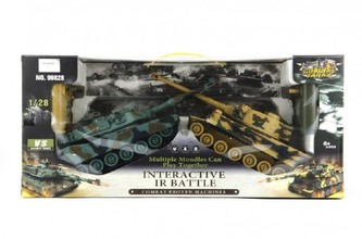 Tank RC 2ks 36cm tanková bitva+dobíjecí pack 27MHZ a 40MHz se zvukem se světlem v krabici 58x26x15cm