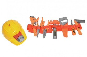 Sada nářadí na opasku+přilba 9ks plast 53cm v síťce
