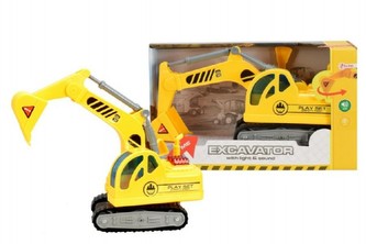 Auto stavební bagr plast 23cm na baterie se zvukem a světlem v krabici