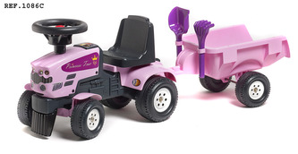 Odstrkovadlo - traktor Princess s volantem a valníkem, hrabič