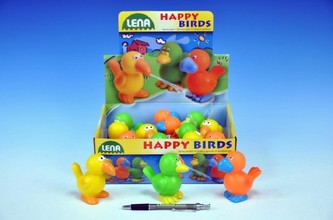 Stříkací ptáčci Happy Birds gumové 8cm asst 3 barvy 12ks v boxu