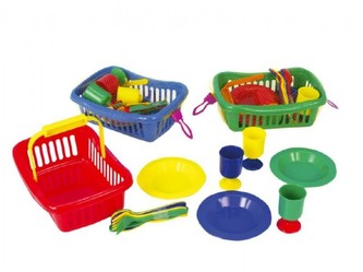 Nádobí v košíku plast 23cm asst 3 barvy v síťce