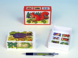 Kostky kubus Lesní zvířátka dřevo 6ks v krabičce 12,5x8,5x4cm