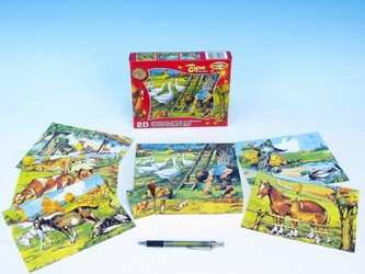 Kostky kubus Zvířátka Statek dřevo 20ks v krabičce 20x16x4cm