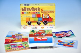 Kostky kubus Kubíkovy kostičky Dopravní prostředky dřevo 6ks v krabičce 18x13cm 24m+