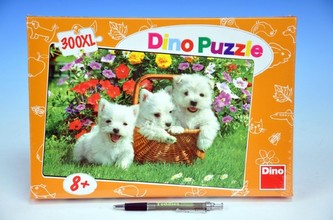 Puzzle Psi Westíci v košíku XL 47x33cm 300 dílků v krabici 34x23,5x3,5