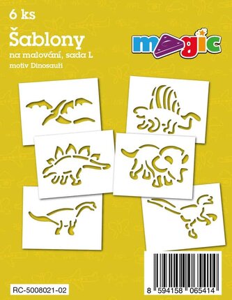 Papírové šablony MAGIC, 11 x 14cm, 6ks, sada L - Dinosauři