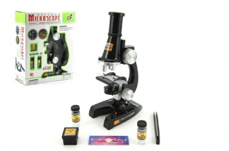 Mikroskop s doplňky plast 21cm na baterie se světlem 8+