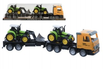 Auto přepravní + 2 traktory plast 65cm na setrvačník v krabici 67x18x14cm