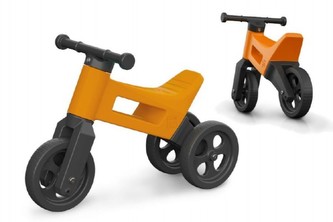 Odrážedlo oranžové FUNNY WHEELS 2v1 výška sedadla nastavitelná 27/30cm nosnost 50kg 18m+