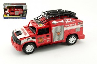Auto hasiči plast 25cm na setrvačník na baterie se zvukem se světlem v krabici