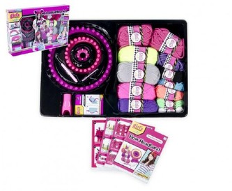 Pletací set kruhový 3ks + barevné příze 11ks plast v krabici 54x36x8cm