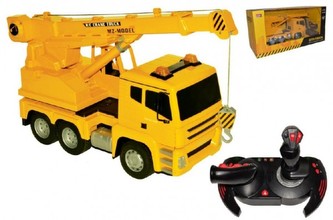 Jeřáb RC 50cm plast na vysílačku 27MHz dobíjecí pack + adaptér se zvukem se světlem v krabici