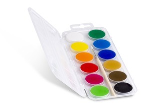 Vodové barvy PRIMO ECONOMY, Ø 25mm, 12 barev + štětec