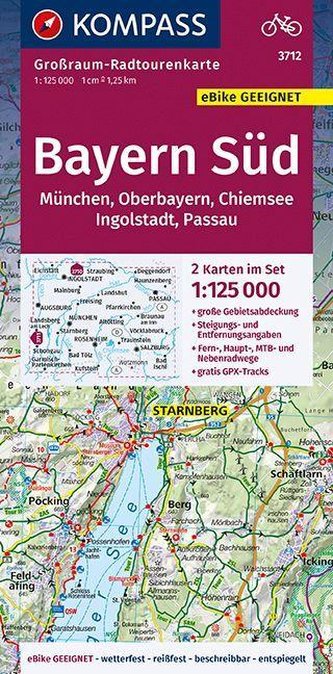 Bayern Süd, Oberbayern, Chiemsee, Ingolstadt, Passau, München 3712, 1:125 000