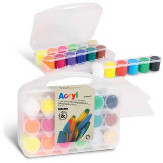 Akrylové barvy PRIMO, sada 18 x 25ml, 2 x miniplátno, kelímky