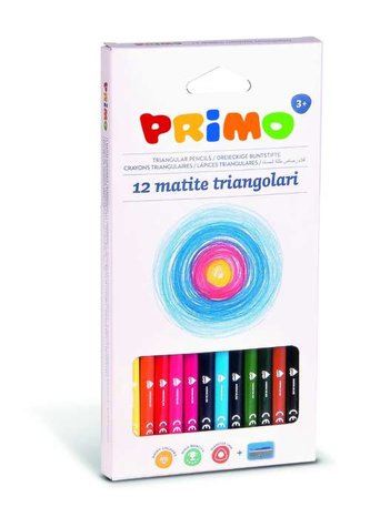 Pastelky trojboké PRIMO, tuha Ø 3mm, 12ks + ořezávátko, papírový obal