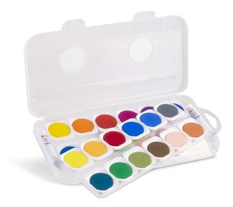 Akvarelové barvy PRIMO, Ø 30mm, 24ks, 2x běloba, štětec