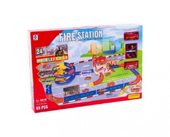 Garáž/Hasičská stanice s dráhou 65ks plast v krabici 59x40x7,5cm