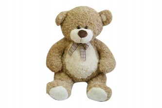 Medvěd s mašlí velký plyš 80cm béžový kudrnatý 0+