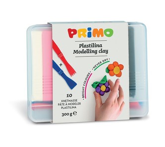 Plastelína PRIMO, sada 10 x 30g, mix barev + pomůcky, PP box