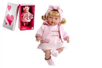 Panenka Arias vonící 26cm smějící se měkké tělo na baterie v krabici