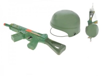 Vojenská sada samopal 42cm na setrvačník s přílbou v síťce