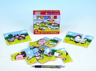 Puzzle Moje první zvířátka dřevo 18 dílků v krabičce 13x11,5x4,5cm MPZ