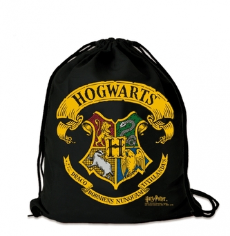 Bavlněnný gym bag - vak se šňůrkami Harry Potter: Erb Bradavice - Hogwarts Crest (35 x 44 cm) černá bavlna