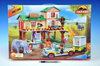Stavebnice BanBao Safari lodge zvířátka 829ks + 5 figurek v krabici
