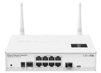 MikroTik RouterBOARD CRS109-8G-1S-2HnD-IN with Ath.AR9344, 128MB, 8xGLAN, 1xSFP, 802.11b/g/n, OS L5, LCDpan, case, PSU