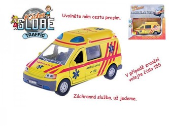 Auto ambulance kov 13cm česky mluvící na zpětné natažení na baterie se světlem v krabičce