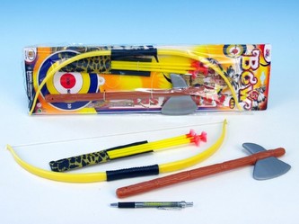 Luk indiánský 46cm + 3 šípy a tomahawk 34cm na kartě