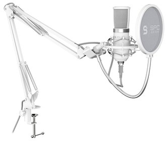 SPC Gear mikrofon SM950 Onyx White Streaming microphone / USB / polohovatelné rameno / pop filtr  / bílý