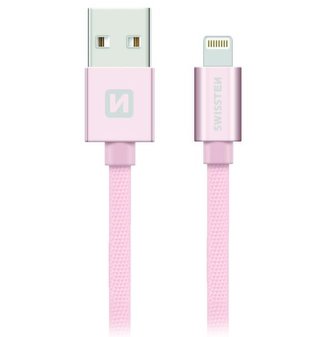 Swissten Datový Kabel Textile Usb / Lightning Mfi 2,0 M Růžovo/Zlatý