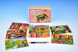 Kostky kubus Z pohádky do pohádky dřevo 12ks v dřevěné krabičce 18x13,5x4,5cm