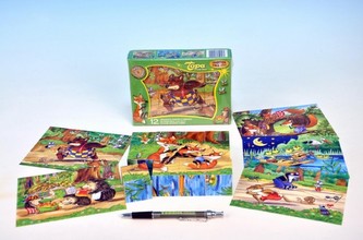 Kostky kubus Zvířátka si hrají dřevo 12ks v krabičce 16,5x12x4cm