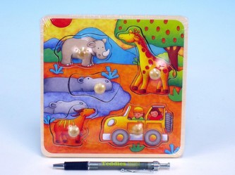 Vkládačka zvířátka safari dřevo 18x18cm od 10 měsíců