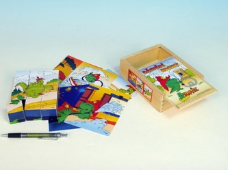 Kostky kubus Dráček Soptík dřevo 12ks v dřevěné krabičce 13x16,5x5cm  od 12 měsíců
